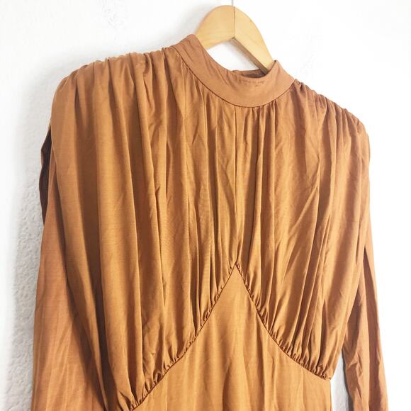 L'ACADEMIE Kemia Maxi Dress Small Brown Jersey Long Sleeve Wedding Revolve Chic - Picture 7 of 16